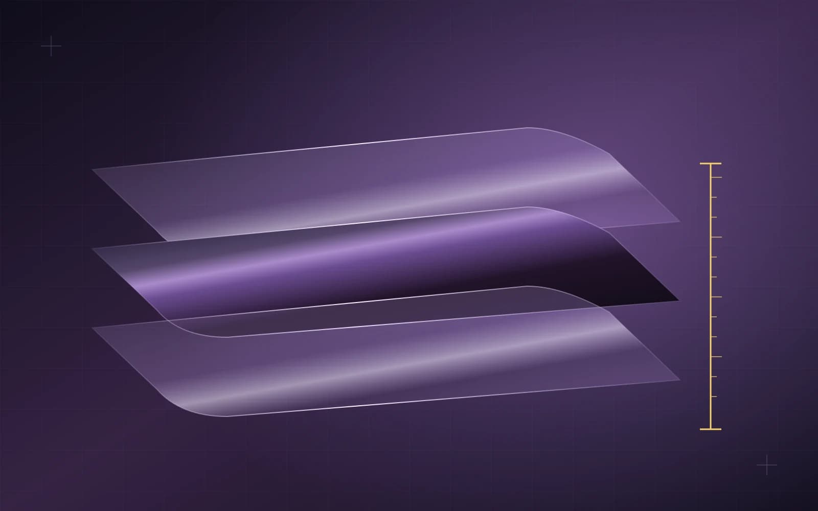 Precisely separated film cross sections beside a yellow measurement rule
