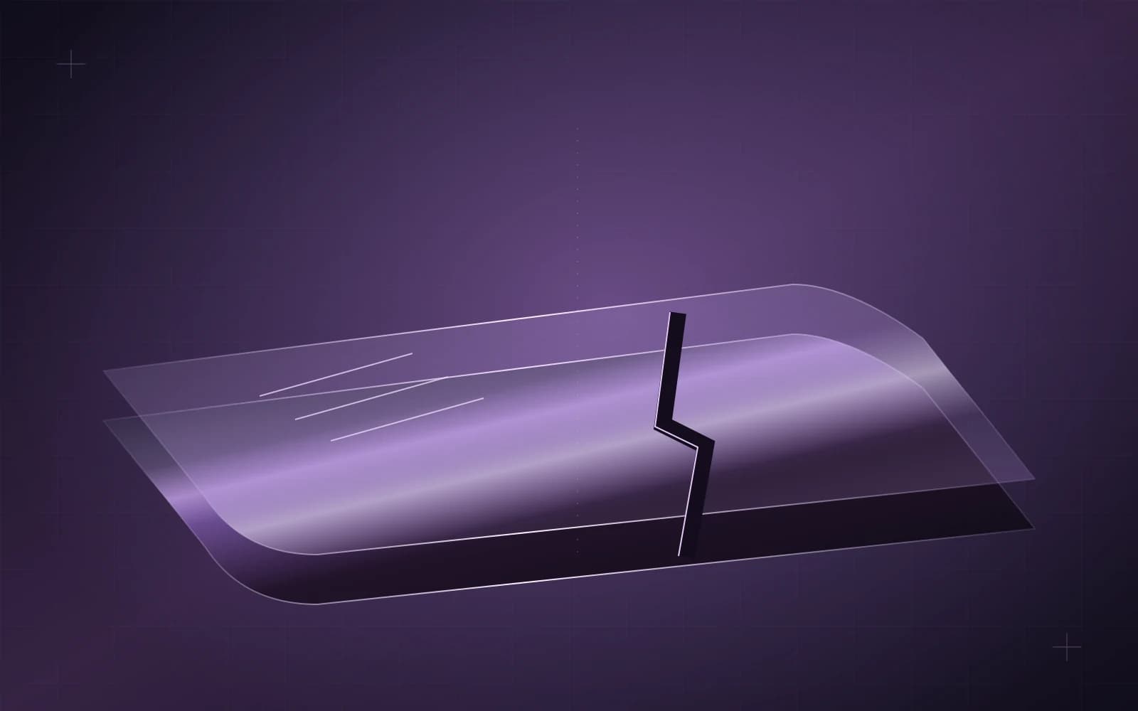 Magnified film surface with fine shallow marks and a separate deep cut shown in cross section
