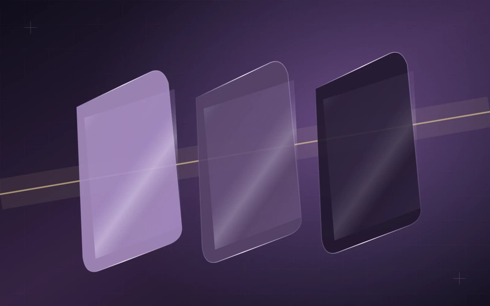 Three overlapping glass samples with progressively lower visible transmission