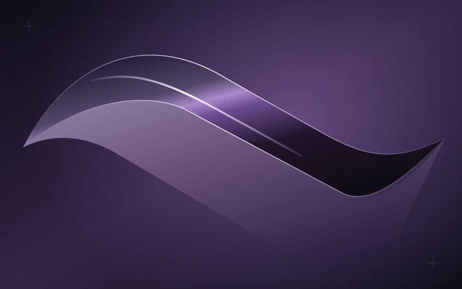 A folded purple material ribbon alternating between polished and soft reflections