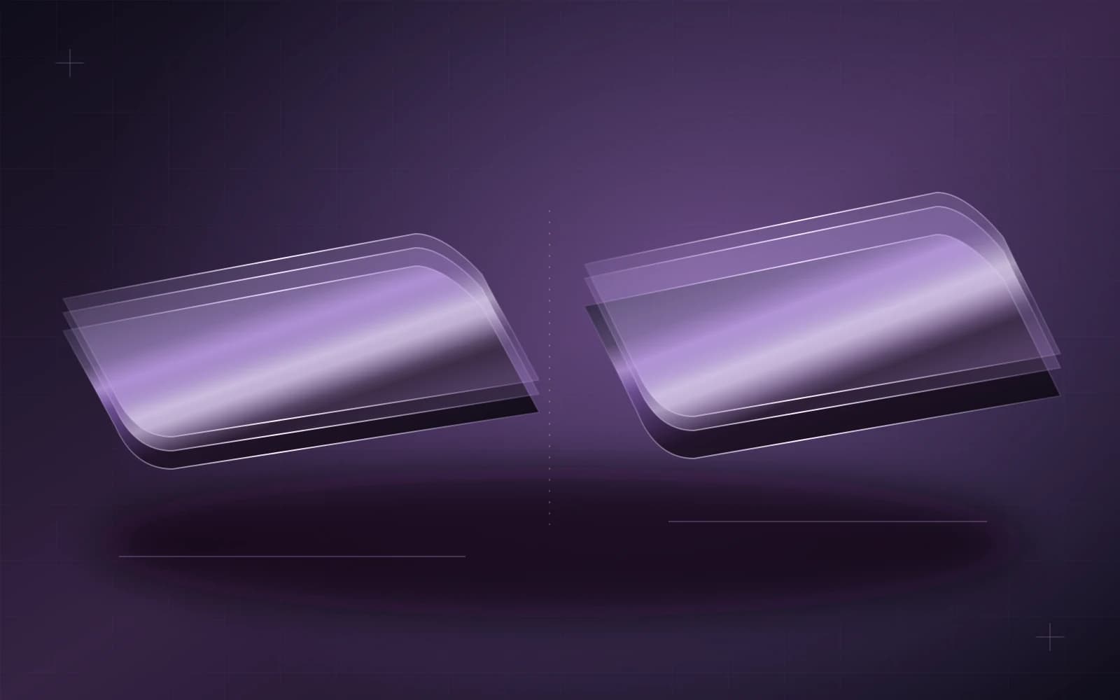 Two illuminated clear film constructions with visibly different core depths