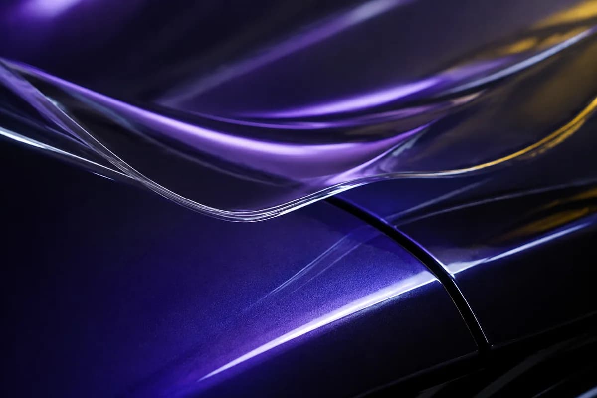 A deep transparent film edge over a dark premium automotive panel